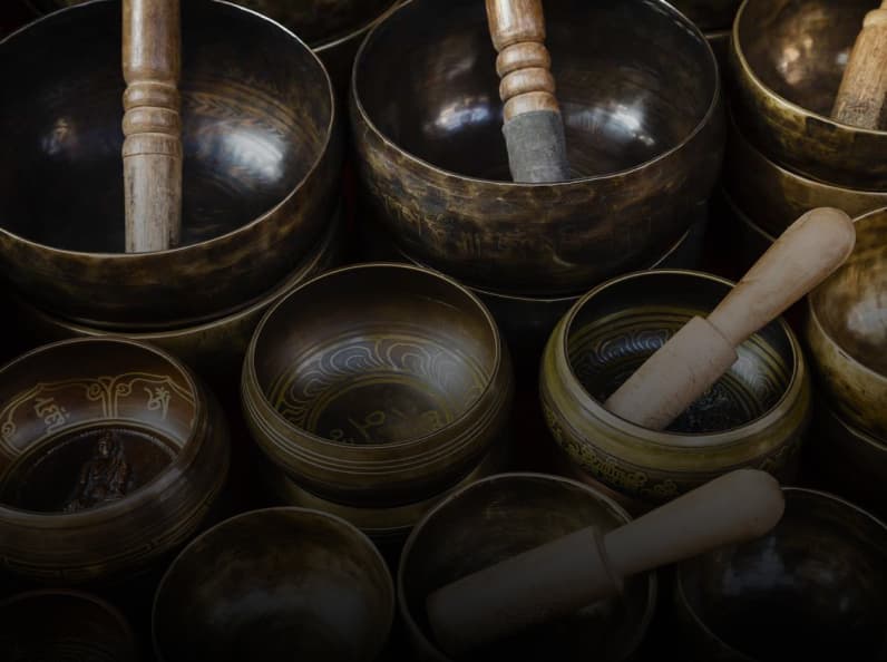 Hand-hammered Tibetan bowls in the shop