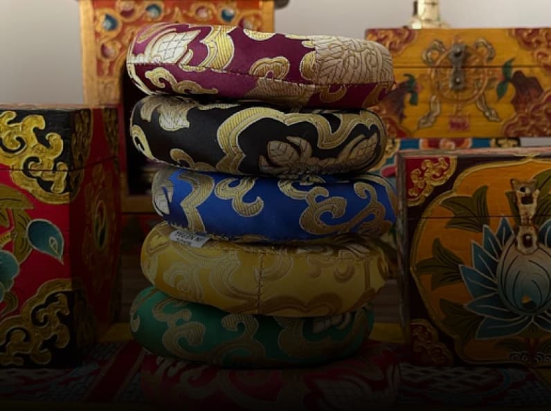 Sound library and shop at AUM with singing bowls and gongs on display